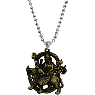                       M Men Style  Religious Lord Om Sherawali Mata Durga Bronze Locket Zinc Metal PendantNecklace Chain For Men And Women                                              