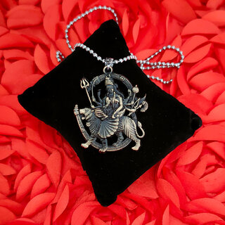                       ShivJagdamba  Religious Lord Om Sherawali Mata Durga Bronze Locket Zinc Metal PendantNecklace Chain For Men And Women                                              