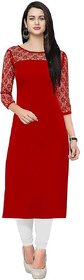 BHAGYASHRAY Solid  RED Crepe and Rasal Net Straigth Kurti for girls and women