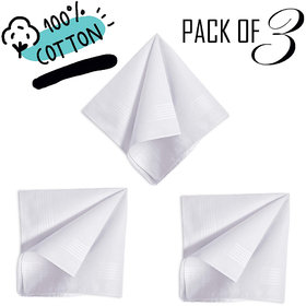 PNP Cotton 3 Piece Men's Handkerchief Set - (Hanky, White, 100 Cotton)