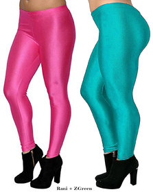 HOMESHOP Shiny lycra leggings for women and girls (Pack of 2) Green Rani