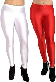 HOMESHOP Shiny lycra leggings for women and girls (Pack of 2) White Red