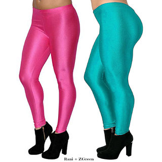 HOMESHOP Shiny lycra leggings for women and girls (Pack of 2) Green Rani