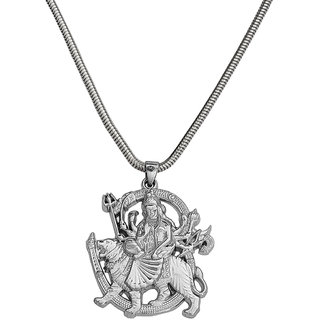                       M Men Style  Religious Lord Om Sherawali Mata Durga Hindu Temple Jewelery Silver,Stainless Steel Locket For Unisex                                              