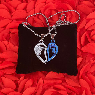                       ShivJagdamba Valentine Gift Cute Girl And Boy Lovers Talking Couple 2pc Blue ,Silver Stainless Steel Pendant For Couple                                              