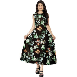                       Mlux Enterprise Black Floral Digital Print Women's Long Dress                                              