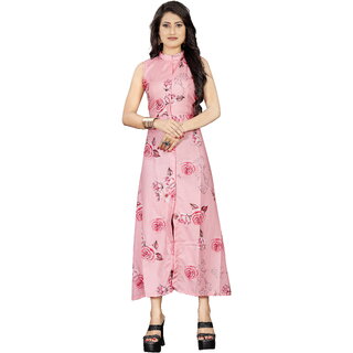                       Mlux Enterprise Women's Pink Floral Digital Print Western Long Dress                                              