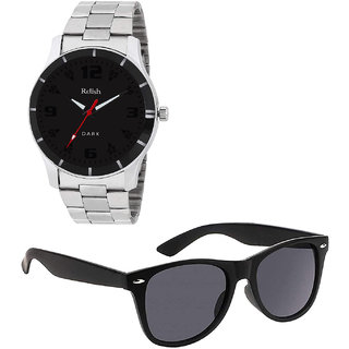                       Relish Analogue Black Dial Watch Gift Combo Set for Men's Boy's RE-BB8025-SG                                              
