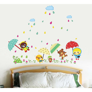                       JAAMSO ROYALS Cartoon Monsoon in a Kindergarten Multicolour Self Adhesive Wall Sticker  ( 45 CM X 60 CM )                                              