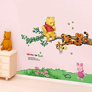                       JAAMSO ROYALS Winnie the Pooh Bear Swing Tiger Kindergarten Children Room Wall Dcor WallSticker  ( 50 CM X 70 CM  )                                              