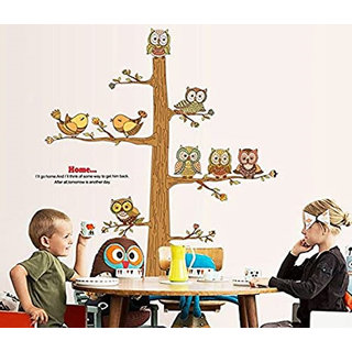                       JAAMSO ROYALS Owl and Tree Natural Home Decoration Self Adhesive Wall Sticker   ( 60 CM X 90 CM  )                                              