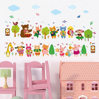                       JAAMSO ROYALS Kids Cartoon Kawali Animal Band Nursery Home Decoration Wallsticker  ( 50 CM X 70 CM )                                              