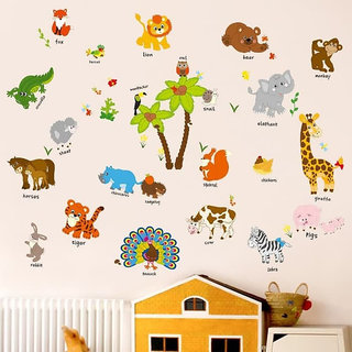                       JAAMSO ROYALS Cartoon Animal Baby Room Nursery Decoration Kids Eduction Wall Sticker   ( 60 CM X 90 CM  )                                              