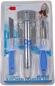 RSTC 4 Pcs Daily Use Utility Multipurpose Kitchen Set, Combo-Vegetable Cutter with Peeler,Cheese/Ginger Grater  Stainl