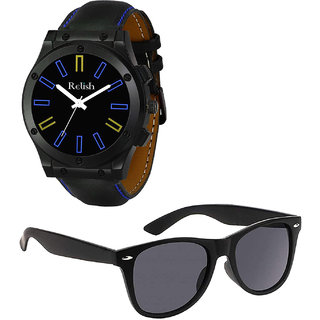                       Relish Analogue Black Dial Watch Gift Combo Set for Men's Boy's RE -BB8037-SG                                              