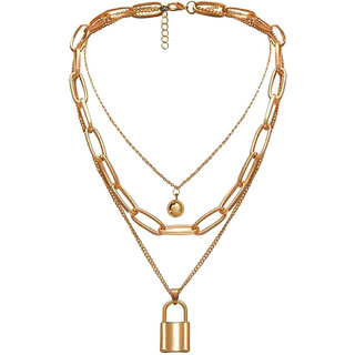                       M Men Style Fashion Multilayered Ball And Heart Locket Gold Plated Alloy Necklace Chain Gold  Brass For Womens                                              