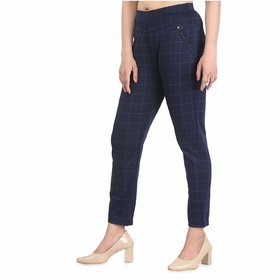 Women's Cotton Lycra Checked Printed Jeggings/Pant (Free Size Waste Size-Upto 28inch to 32inch)
