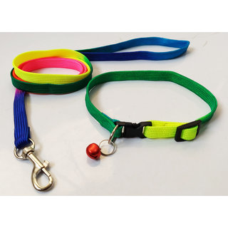                       Petshop7 Rainbow Dog Collar  Leash for Puppies, XXSmall Dogs, Cat Collar with Bell (Adjustable Neck Size  7-12nch) Dog                                              