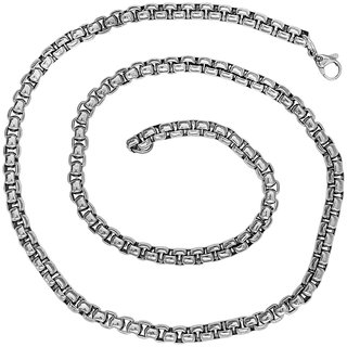                       M Men Style Elegant Premium Collection For Husband Boyfriend Rounded Box Chain  Silver Stainless Steel  Nekalce Chain                                              