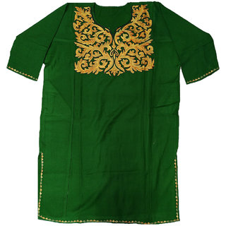 Soul Essence Womens Woollen Kashmiri Embroided Kurti/Phiran (vch11558, Green, Free Size)