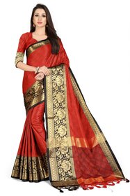 SVB Sarees Red And Black Colour Embellished Saree