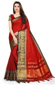 SVB Sarees Red And Black Colour Embellished Saree