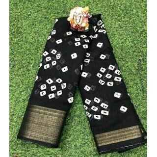                       SVB Saree Black Colour Linen Bandhani Printed Saree                                              
