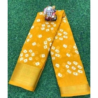                       SVB Saree Yellow Colour Linen Bandhani Printed Saree                                              