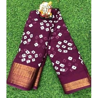                       SVB Saree Wine Colour Linen Bandhani Printed Saree                                              