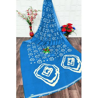                       SVB Saree Saree Teal Colour Linen Bandhani Printed Saree                                              