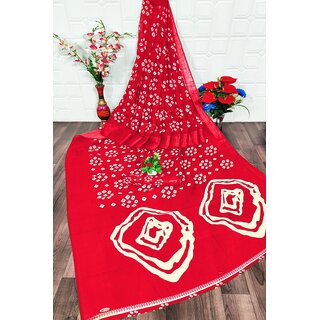 SVB Saree Red Colour Linen Bandhani Printed Saree