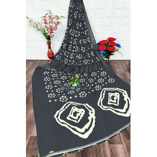                       SVB Saree Black Colour Linen Bandhani Printed Saree                                              