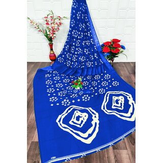                       SVB Saree Blue Colour Linen Bandhani Printed Saree                                              