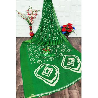                       SVB Saree Green Colour Linen Bandhani Printed Saree                                              