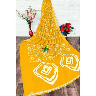                       SVB Saree Yellow Colour Linen Bandhani Printed Saree                                              