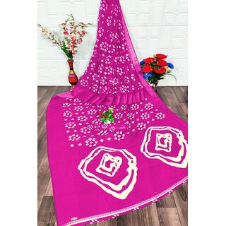                       SVB Saree Pink Colour Linen Bandhani Printed Saree                                              