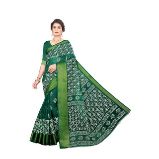                       SVB Saree Green Colour Linen Printed Saree                                              