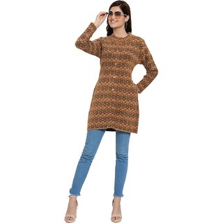                       PEACH SMILE Casual Wear Full Sleeve self design Round Neck Cardigan For Women Brown (Size-XL)                                              