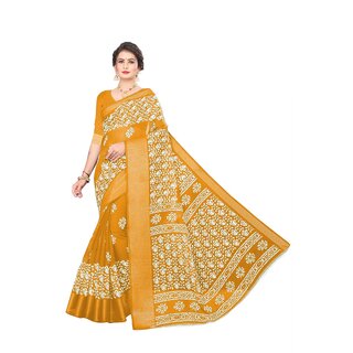                       SVB Saree Mustard Colour Linen Printed Saree                                              