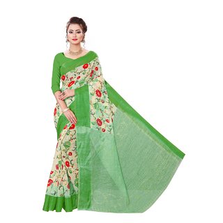                       SVB Saree Green Colour Flower Printed Saree                                              