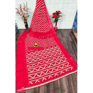                       SVB Saree Red Colour Bandhani Printed Saree                                              