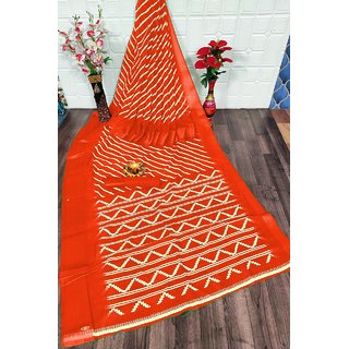                       SVB Saree Orange Colour Bandhani Printed Saree                                              