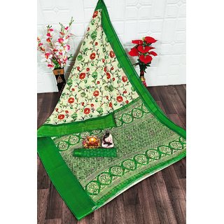                       SVB Saree Green Flower Printed Saree                                              