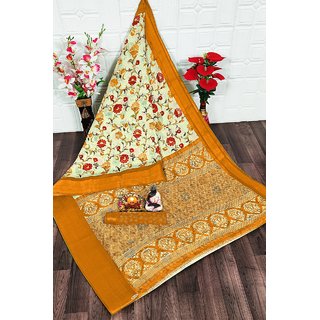                      SVB Saree Yellow Flower Printed Saree                                              