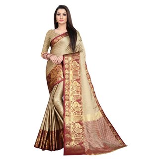                       SVB Sarees Chicku And Maroon Colour Embellished Saree                                              