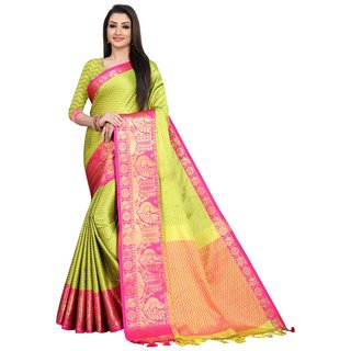                       SVB Sarees Green And Pink Colour Embellished Saree                                              