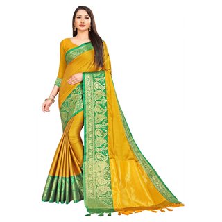 SVB Sarees Mustard And Green Colour Embellished Saree SVB Sarees Mustard And Green Colour Embellished Saree