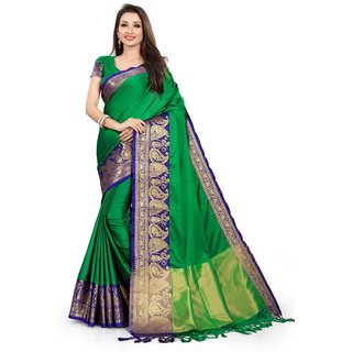                       SVB Sarees Green And Blue Colour Embellished Saree                                              