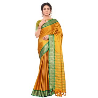 SVB Sarees Mustard And Green Colour Embellished Saree SVB Sarees Mustard And Green Colour Embellished Saree