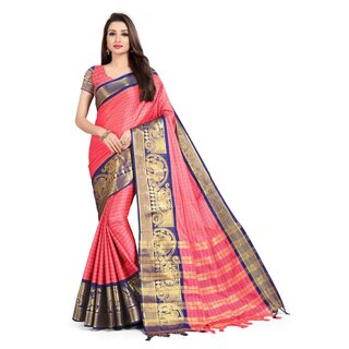                      SVB Sarees Pink And Blue Colour Embellished Saree                                              